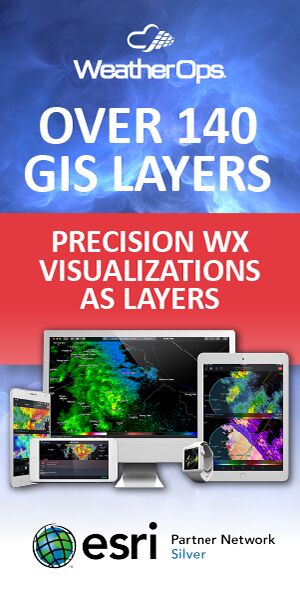 WeatherOps - Over 140 GIS Layers. Precision Weather Visualizations as Layers. Click here to learn more. Esri Partner Network - Silver.