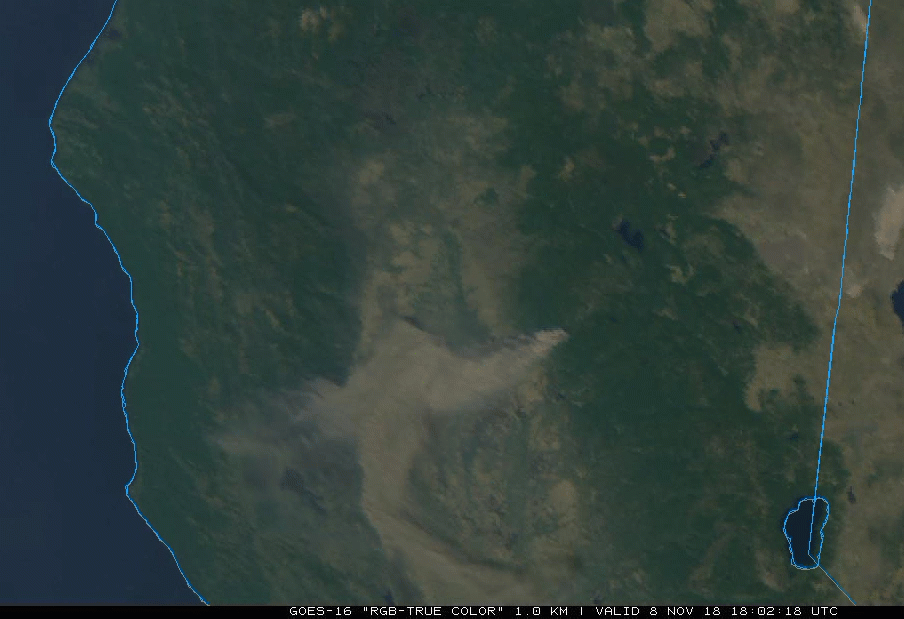 Camp Fire on Visible Satellite