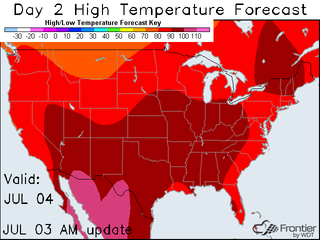 Forecast Highs for July 4, 2018