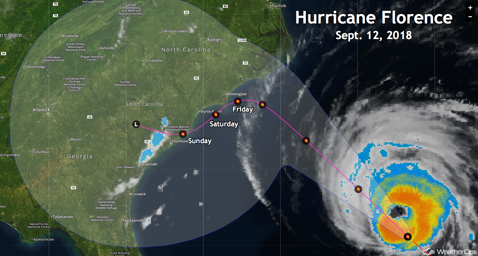 WeatherOps Path of Hurricane Florence