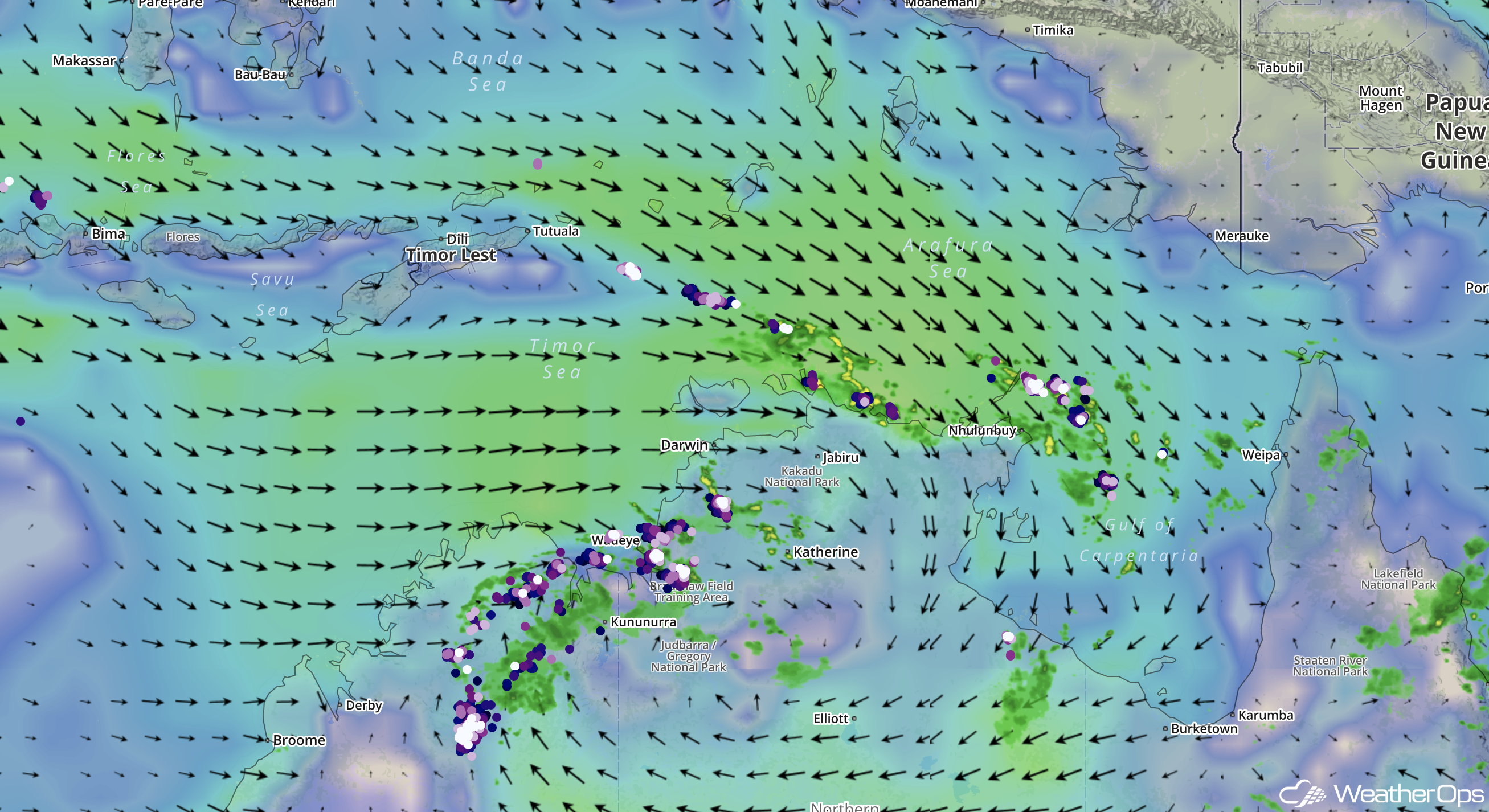 WeatherOps Surface Winds & Convective Activity over northern Australia