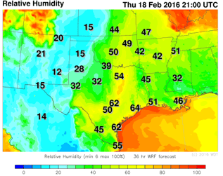 Relative Humidity for Thursday, February 18, 2016 3pm CST
