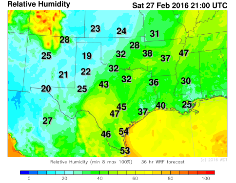 WDT WRF Relative Humidity 3pm CST Saturday