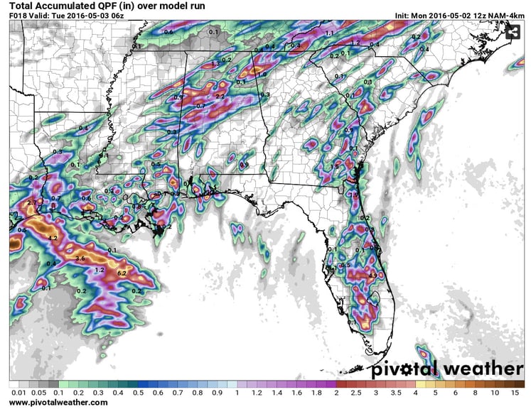 Total Precipitation through 2am EDT Tuesday, May 3, 2016