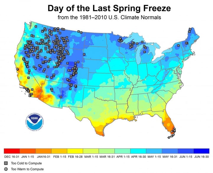 NOAA Last Spring Freeze Map