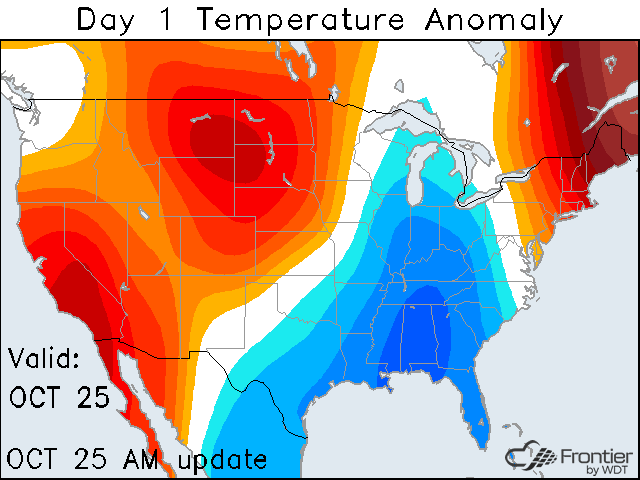 Temperature Anomalies for October 25, 2017