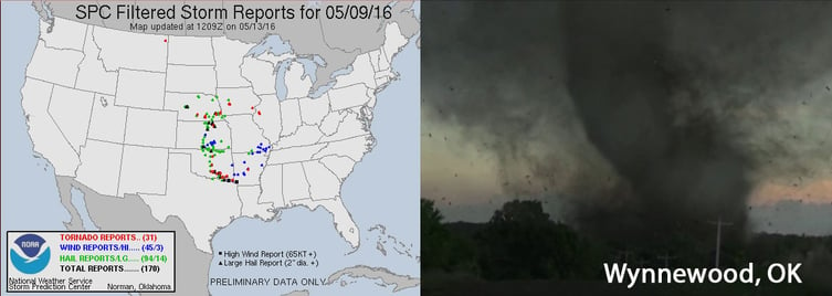 SPC Storm Reports and OK Tornado (Photo Credit: KFOR)