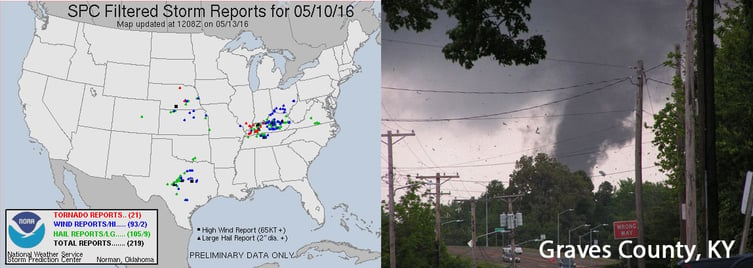 SPC Storm Reports and KY Tornado (Photo Credit: Tom Berry/The Messenger via AP)