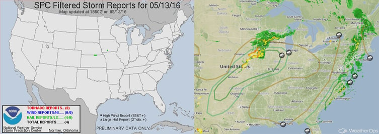 SPC Storm Reports and WeatherOps Convective Outlook Graphic