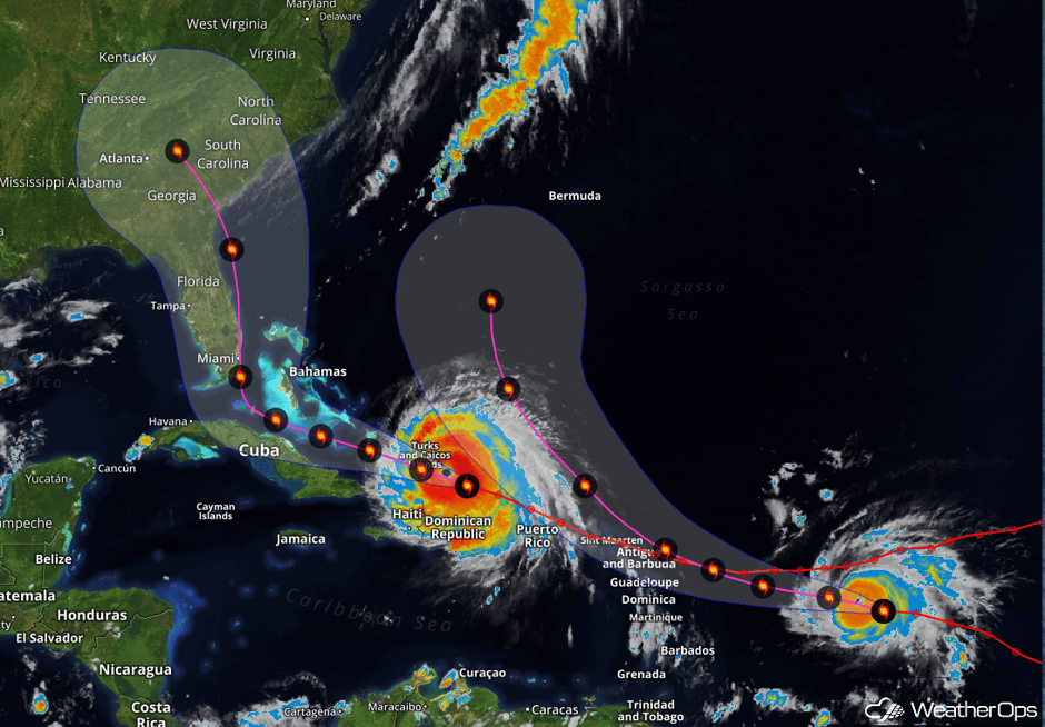 Forecast Cone for Irma and Jose - Sept 7, 2017