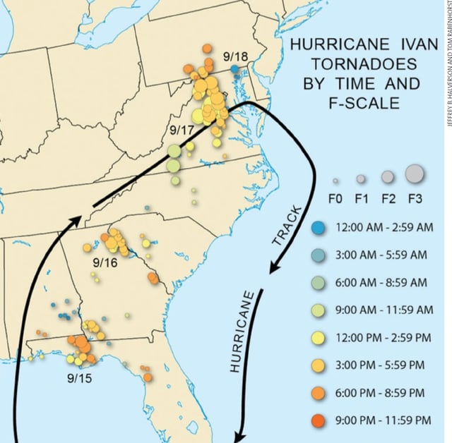 Hurricane Ivan Tornadoes (Courtesy: WeatherWise Magazine)