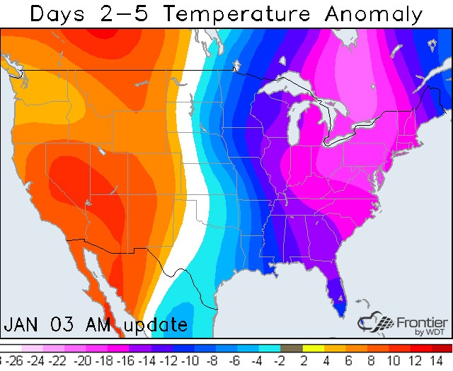 Wednesday, January 3, 2018- Frontier 2-5 Day Temp Anomaly