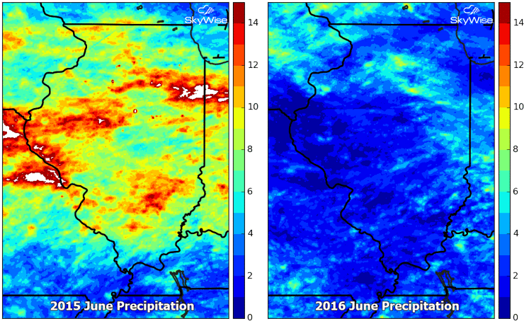 Illinois June Precipitation for 2015 and 2016