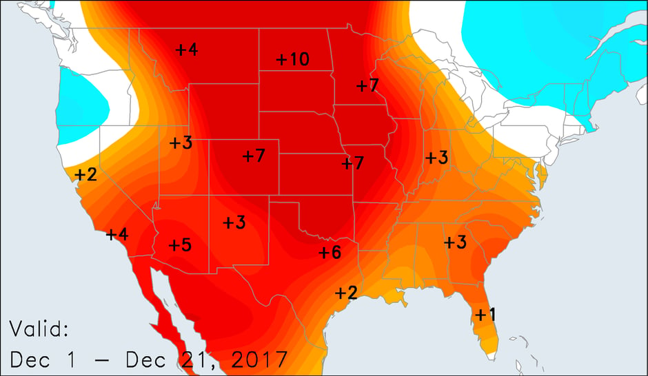 Temperature Anomalies for December 1-21, 2017