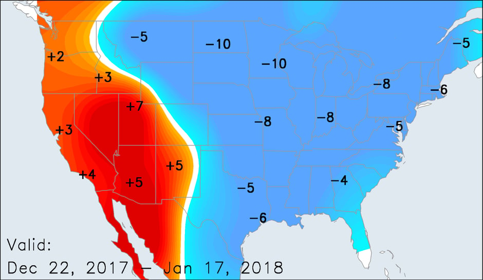 Temperature Anomalies for December 22, 2017 - January 17, 2018