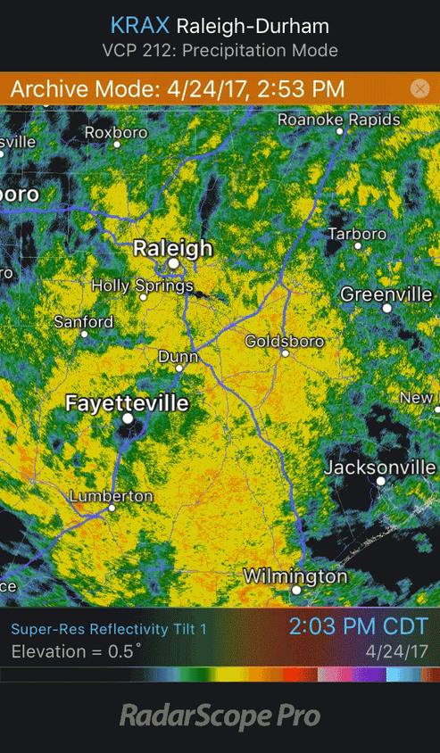 Flooding in North Carolina on RadarScope