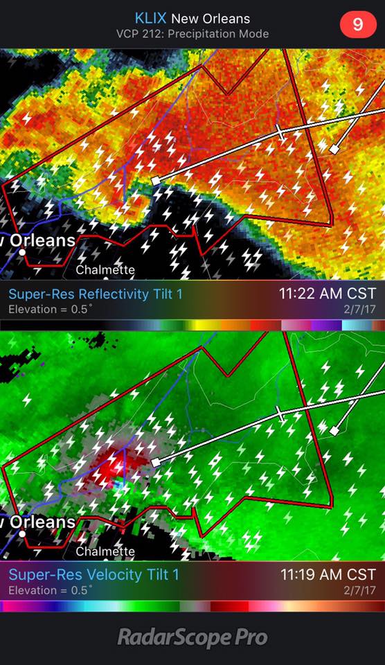 New Orleans East Tornado on RadarScope 