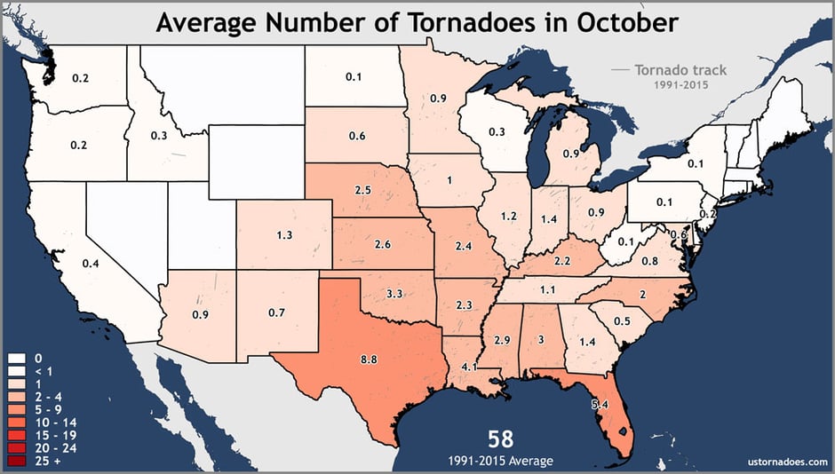 Average Number of Tornadoes in October