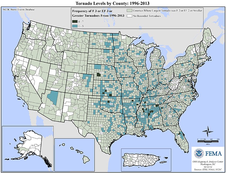 Where S The Best Place To Live Avoid Natural Disasters Tornado Levels By County