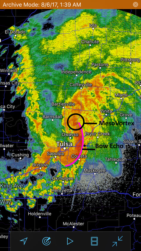 Tulsa Meso Vortex and Bow Echo- August 6, 2017