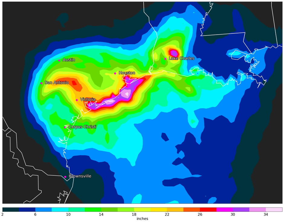 Harvey Precipitation Forecast Amounts