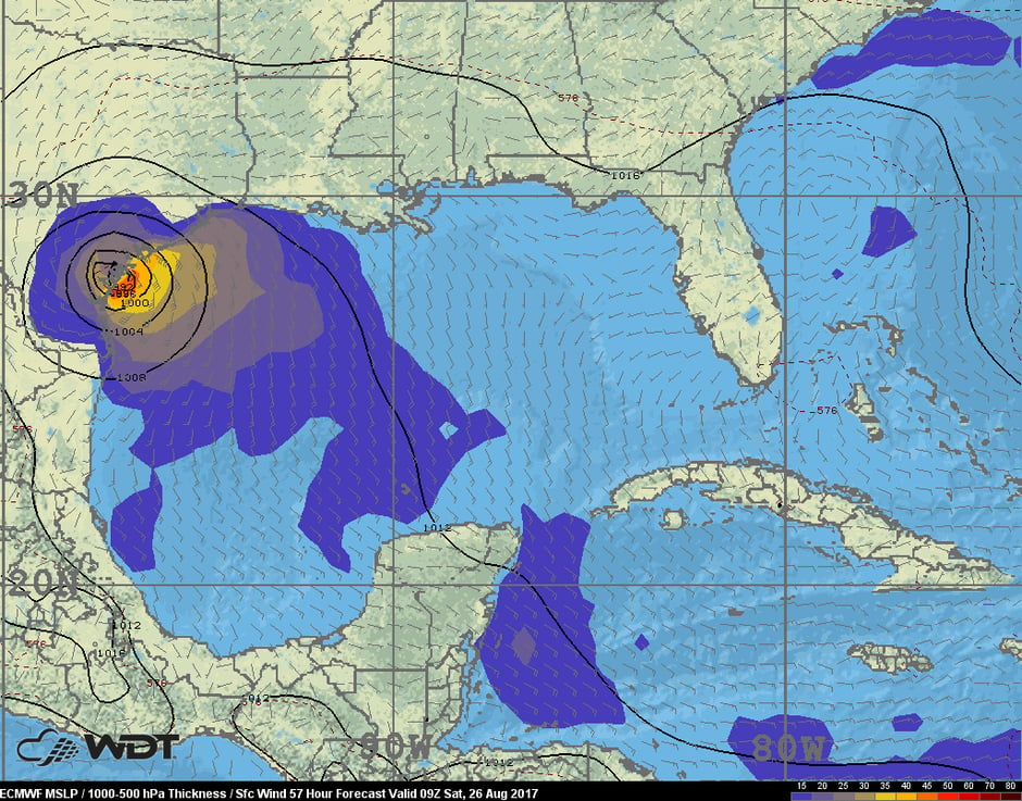 ECMWF winds 4am CDT Saturday, August 26, 2017