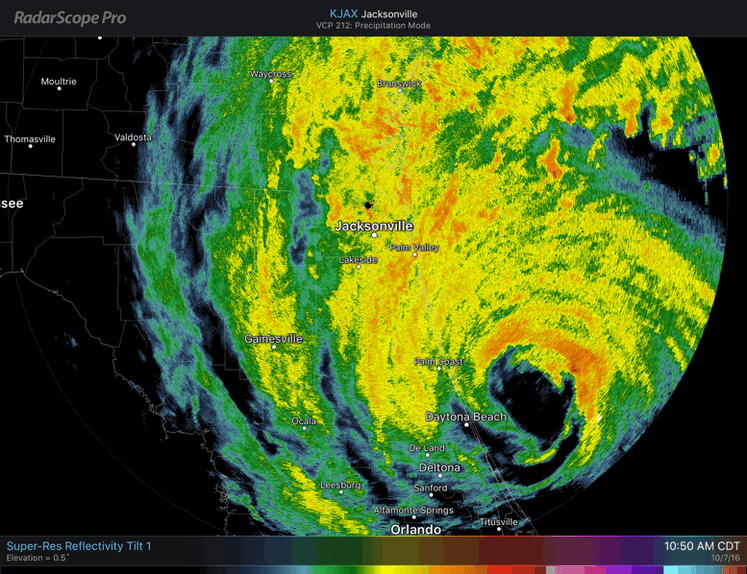 RadarScope Animation of Hurricane Matthew
