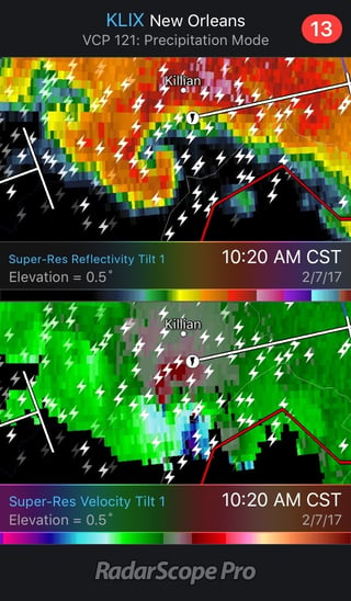 Killian Tornado seen on RadarScope