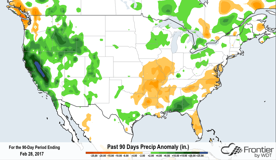 Past 90 Days of Precipitation Anomaly