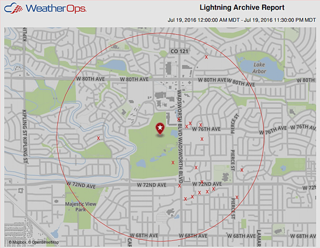 Map of golf course lightning strike