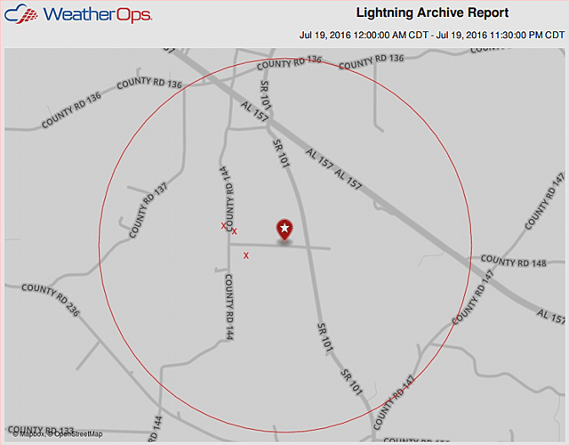 Map of lightning near home in Alabama