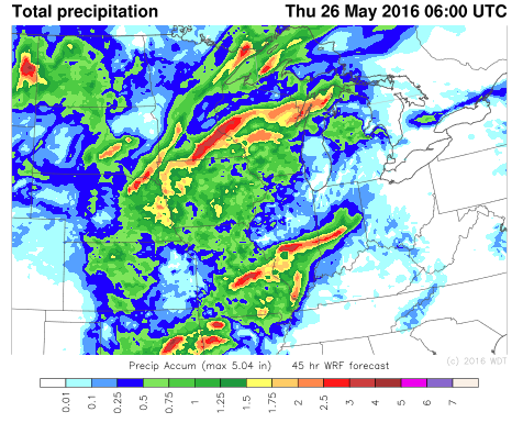 WDT WRF Total Precipitation through 1am CDT Thursday, May 26, 2016