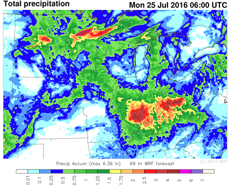 Rainfall through 1am CDT Monday, July 25, 2016
