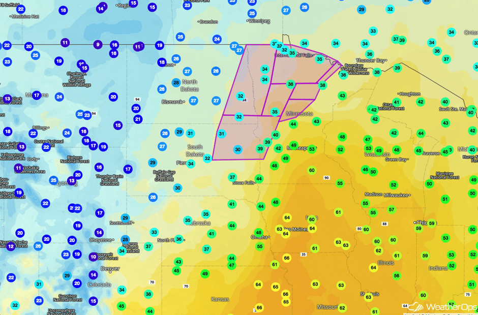 Temperatures at 10am CT on December 14, 2017