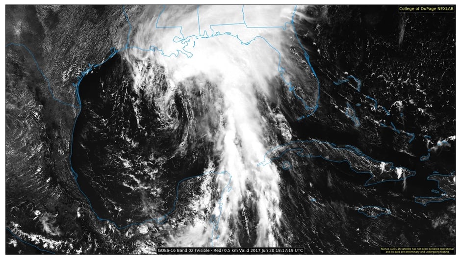 Visible Satellite of Tropical Storm Cindy, June 20, 2017