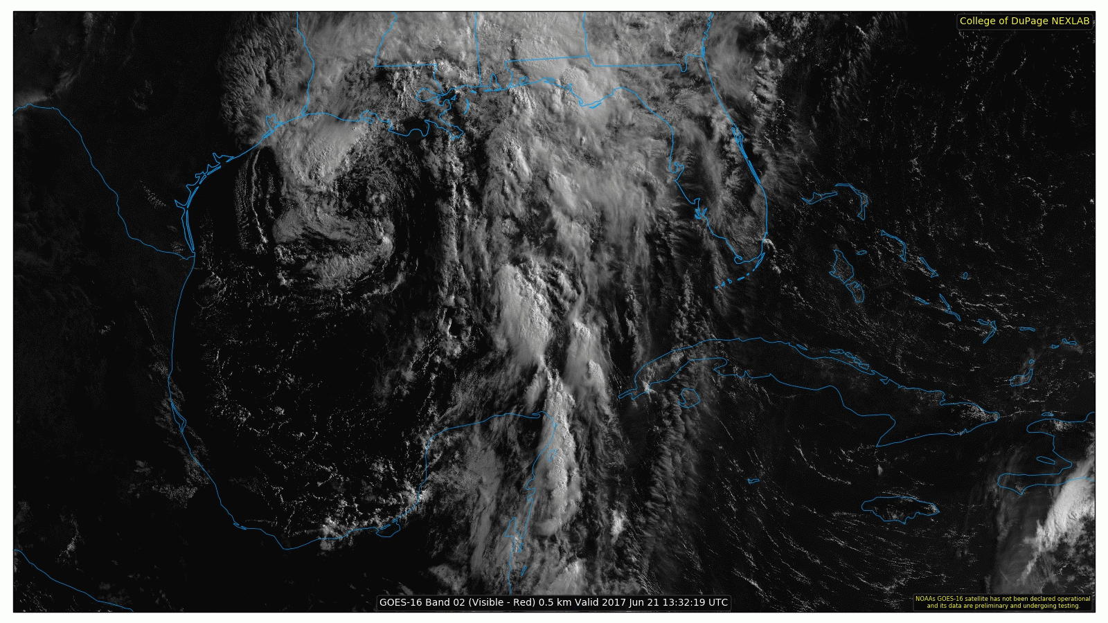 GOES-16 Visible Satellite of Tropical Storm Cindy- June 21, 2017