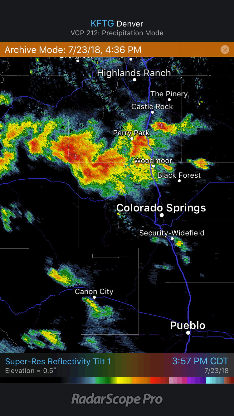RadarScope Loop of Colorado Thunderstorms