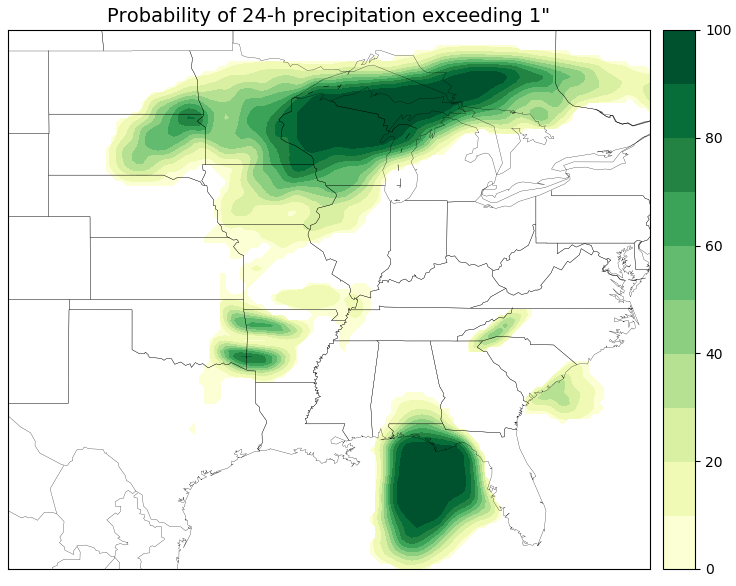 Probability of 24-hour Precipitation Exceeding 1"