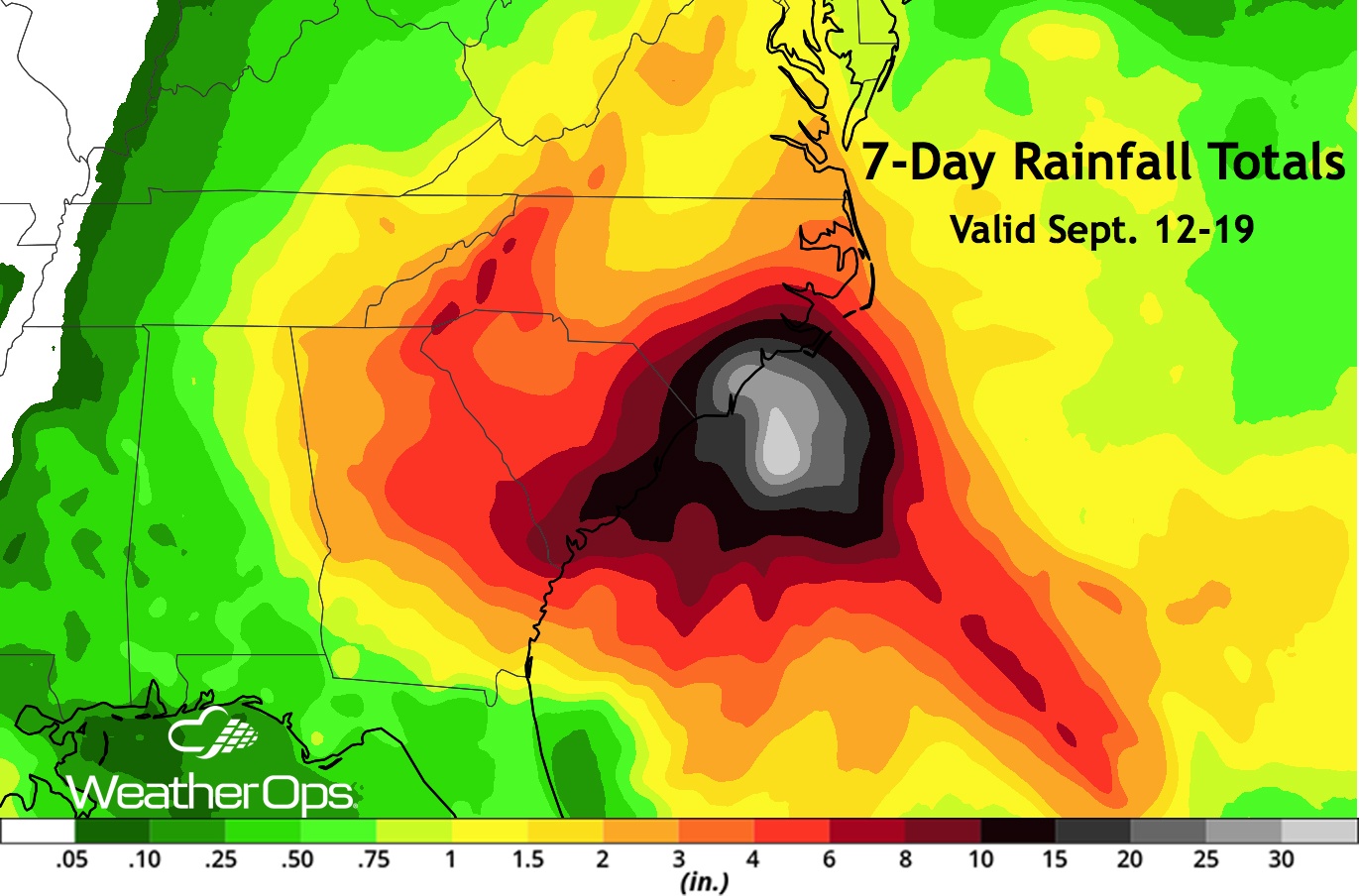 7-Day Rainfall Totals Due to Florence