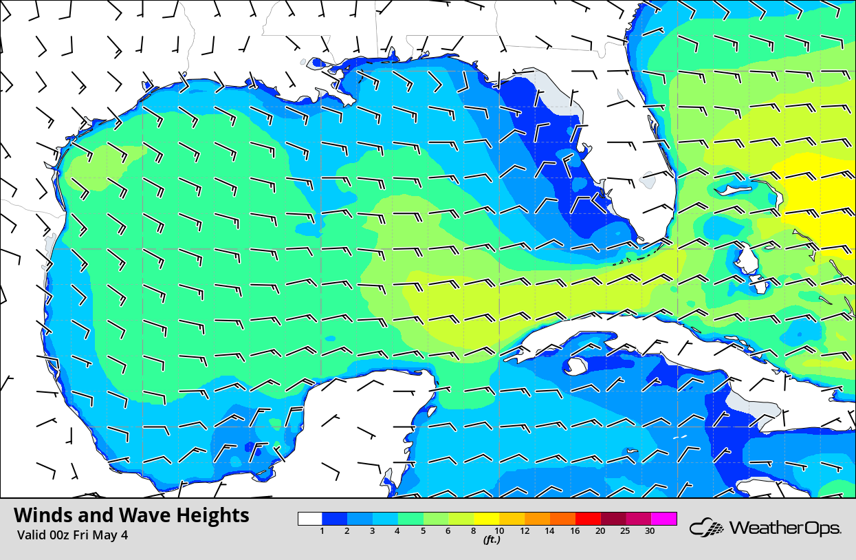 Winds and Wave Heights 7pm CDT Thursday