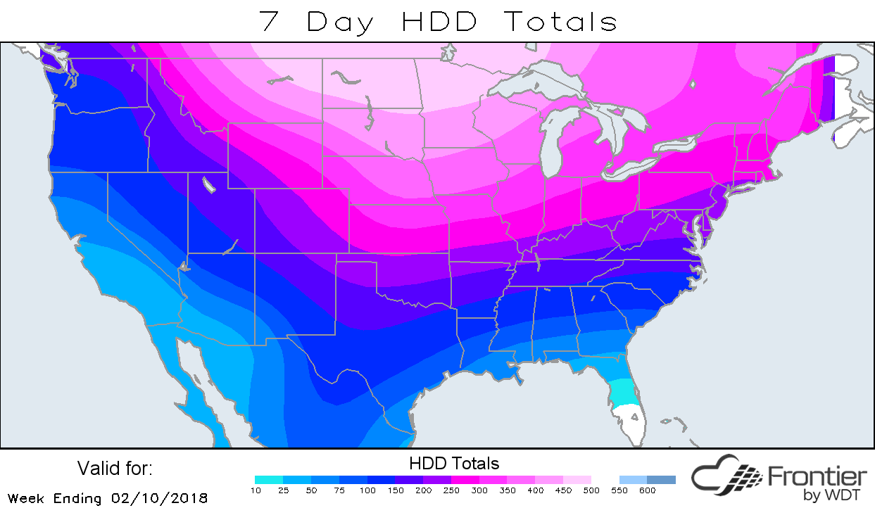Seven Day Heating Degree Day Totals ending 2/10/18