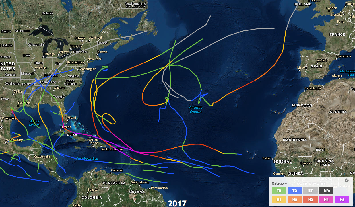 2017 Tropical Cyclone Paths