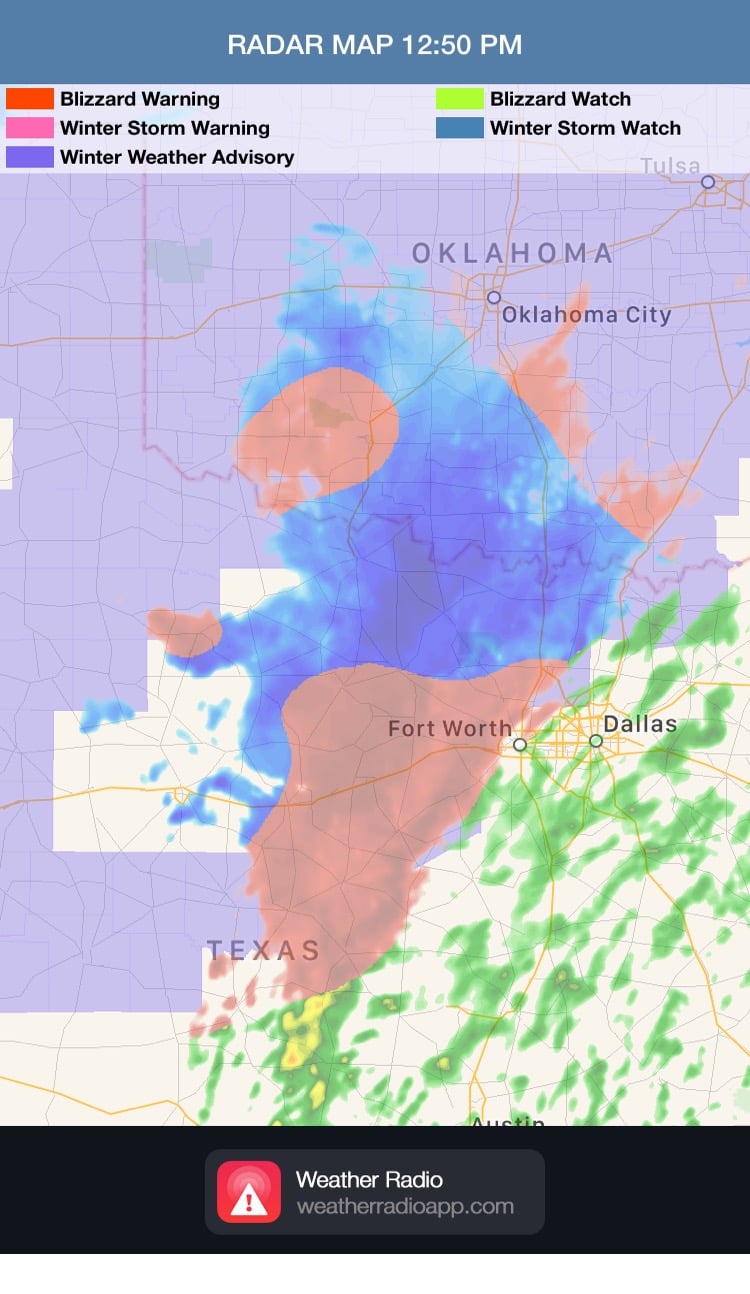 NWS Advisories and Radar 12:50pm CST 2/21/18