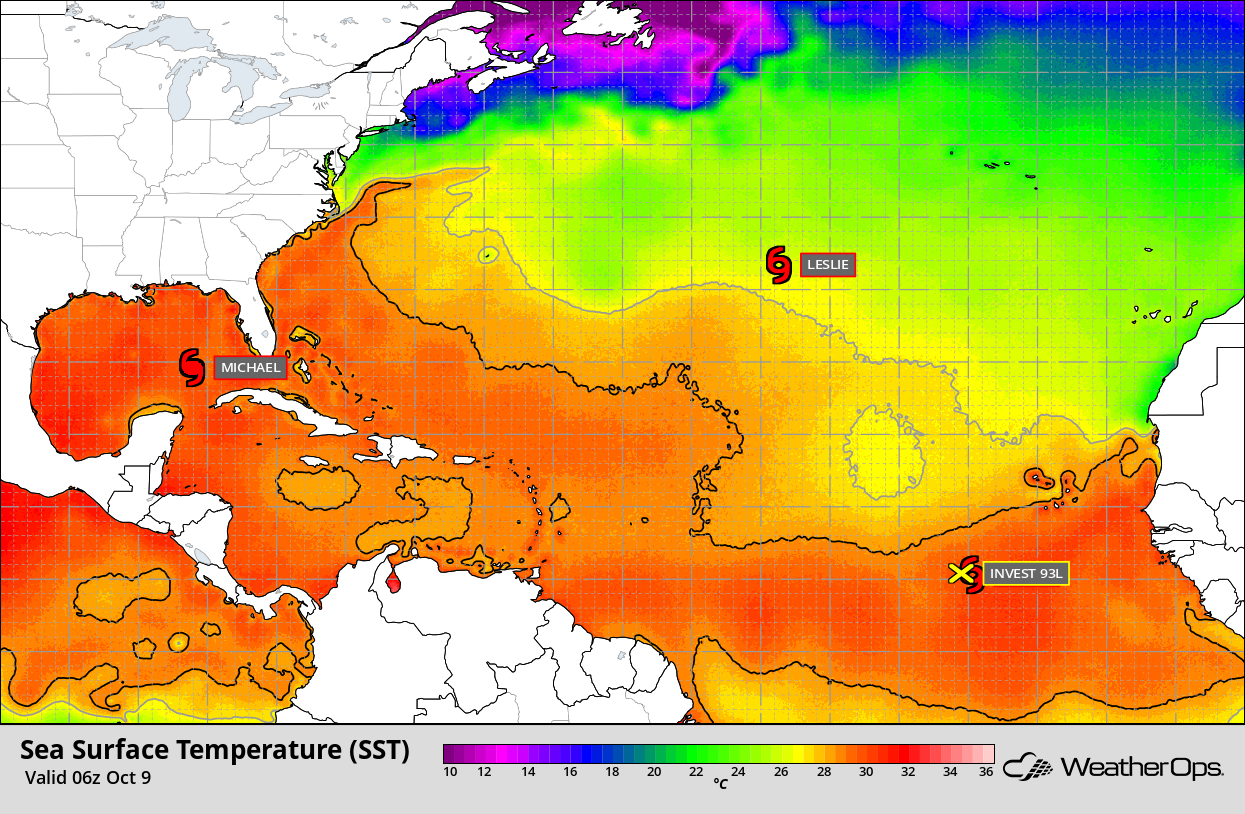 Sea Surface Temperatures for October 9, 2018