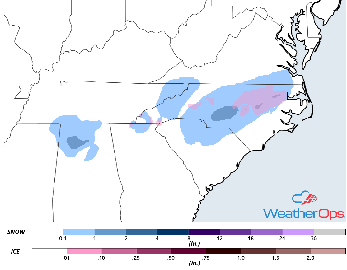 Snow and Ice Accumulation for Monday, December 10, 2018