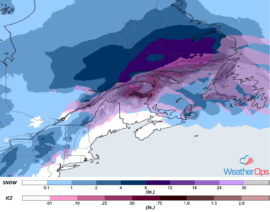 WeatherOps Snow Forecast for Jan 23, 2019