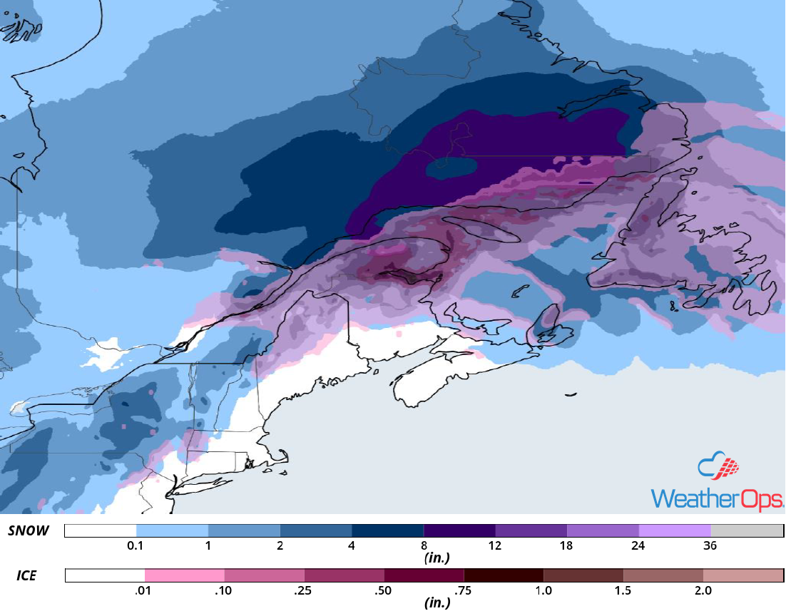 Snow and Ice Accumulation for Wednesday, January 23, 2019