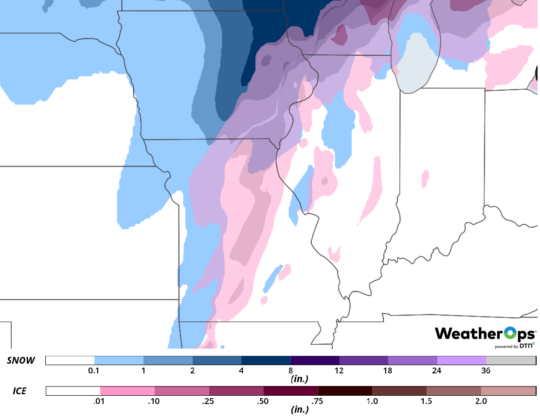Snow and Ice Accumulation for Thursday, February 7, 2019