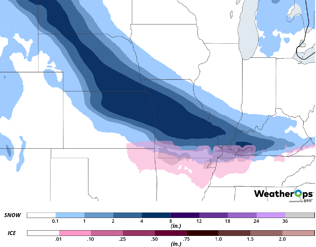 Snow and Ice Accumulation for Friday, February 15, 2019