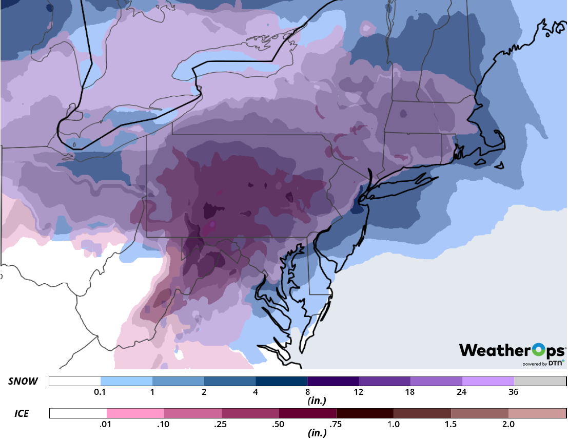 Snow and Ice Accumulation for Wednesday, February 20, 2019